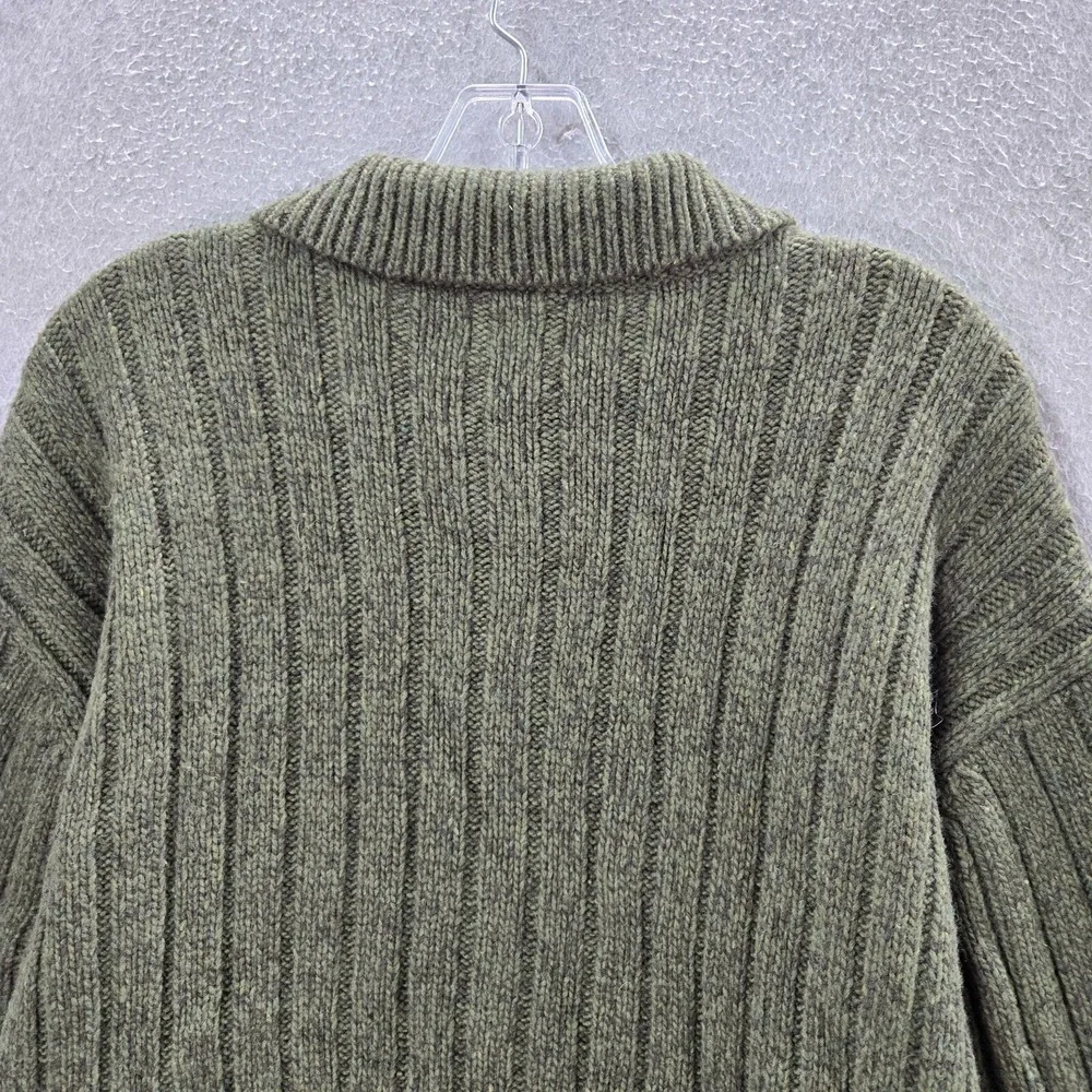 VINTAGE Guess‎ Men Sweater Large Green Knit 100% Lambswool Polo Collar Pullover
